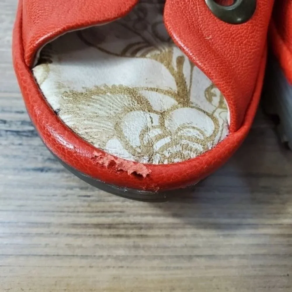 Fly London Women's Wedge Shoe Ylfa Red Lace Up Sandal Sz 8-8.5M EU 39